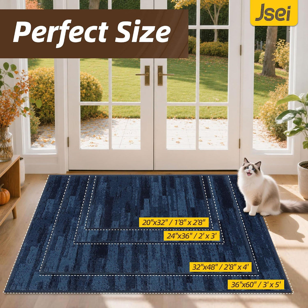 JSEI Dirt Trapper Door Mat 20"x32", Non-Slip Doormat, Blue