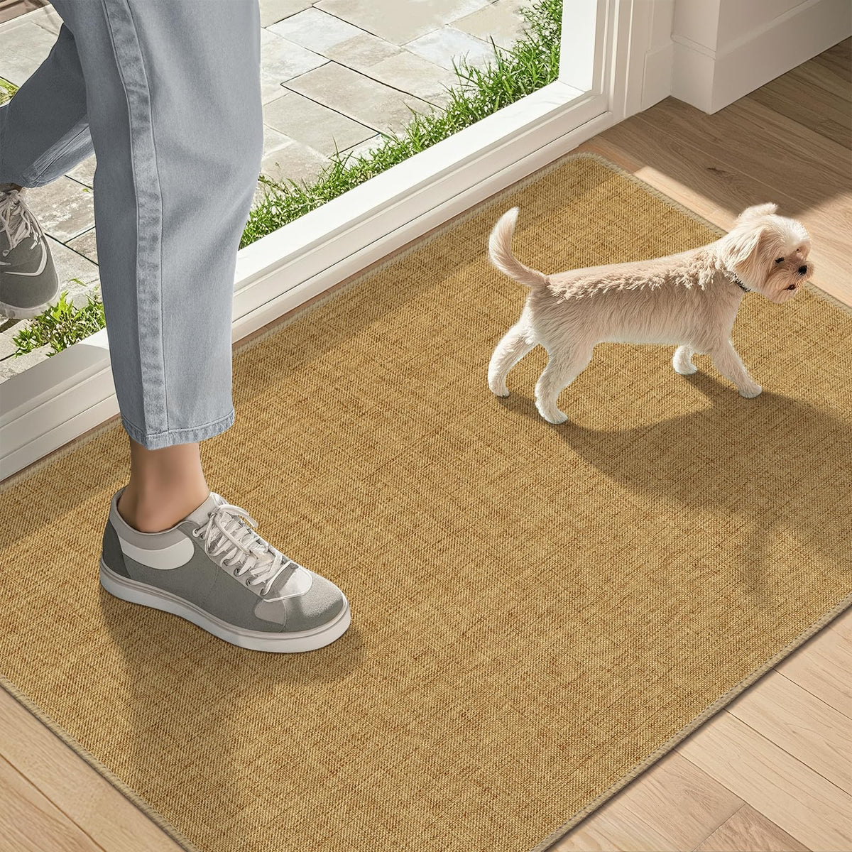 LEKEEPGO Ultra Thin Indoor Door Mat 17"x29", Non Slip Door Mat, Khaki