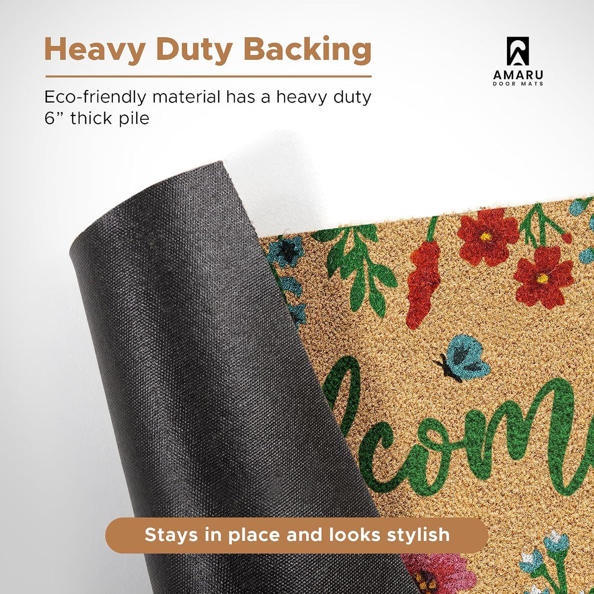 Coir Welcome Mat, Non-Slip, Floral, 17 x 29 in