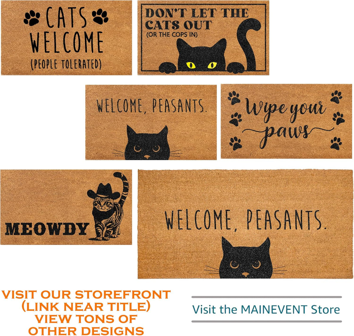 Welcome Peasants Black Cat Doormat Porch 30x17 Inch, Funny Welcome Mat