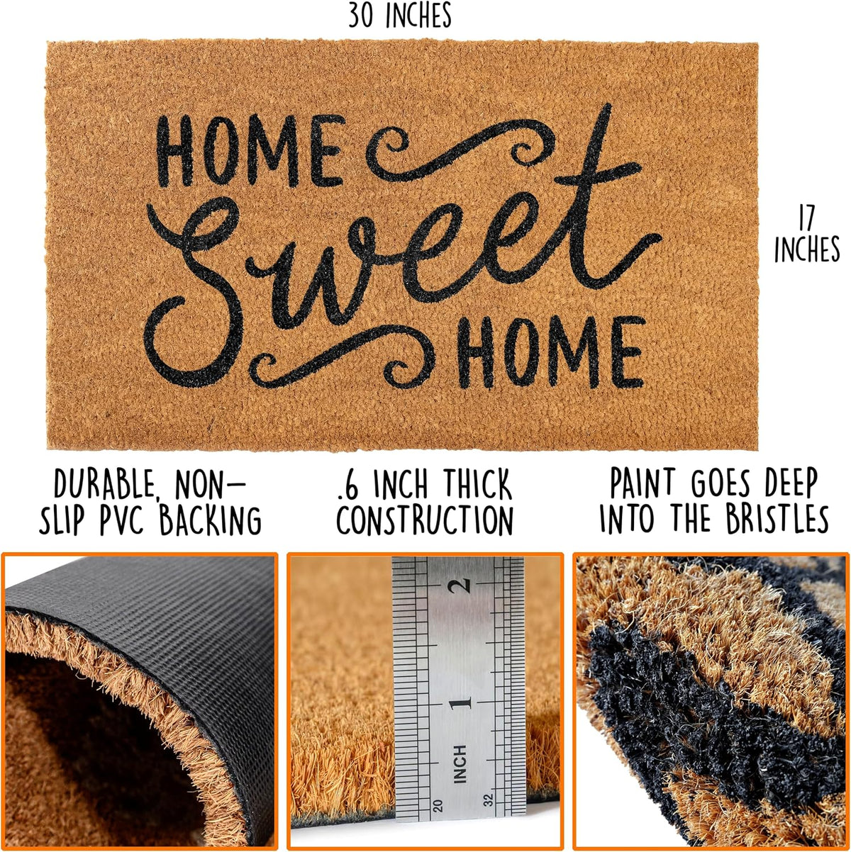 Home Sweet Home Coir Doormat 30x17 Inch, Welcome Mat for Front Door Coir