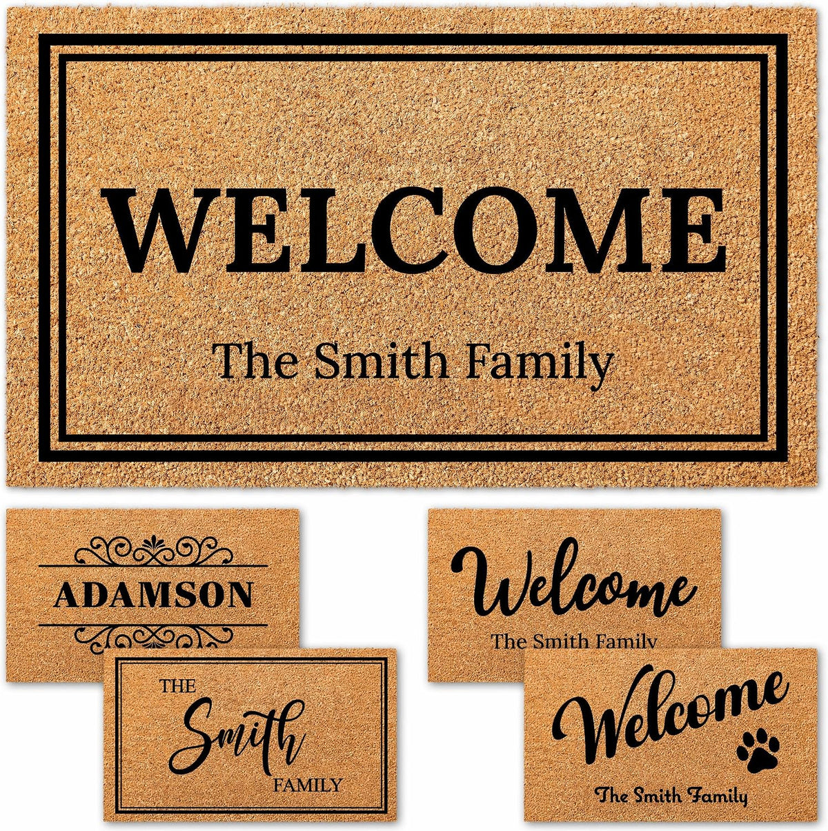 Personalized Door Mat, Custom Welcome Mat with Family Name, Coir Doormat for Front Entryway, Indoor Outdoor Decor, Housewarming, Slip Resistant Backing