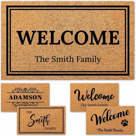 Personalized Door Mat, Custom Welcome Mat with Family Name, Coir Doormat for Front Entryway, Indoor Outdoor Decor, Housewarming, Slip Resistant Backing