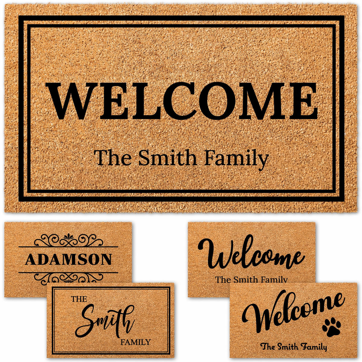 Personalized Door Mat, Custom Welcome Mat with Family Name, Coir Doormat for Front Entryway, Indoor Outdoor Decor, Housewarming, Slip Resistant Backing