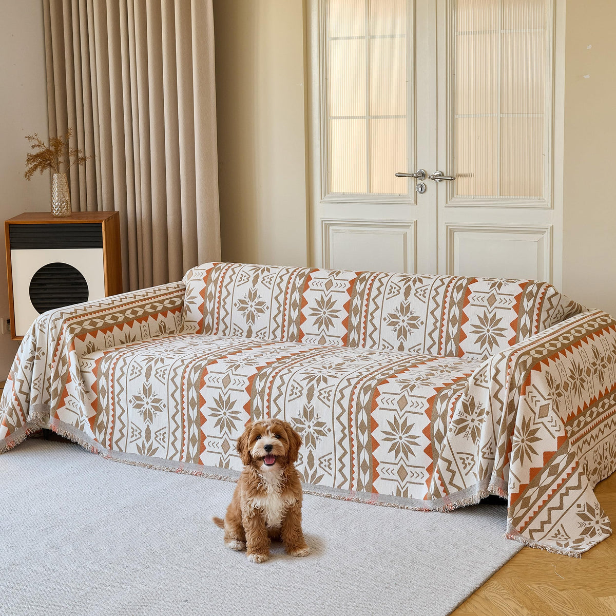 Couch Cover for Dogs Washable Sofa Cover, Sectional Couch Covers, Sofa Covers for 2 Cushion Couch, Non Slip Stripe Sofa Slipcovers Furniture Protector (Beige, 71x102)