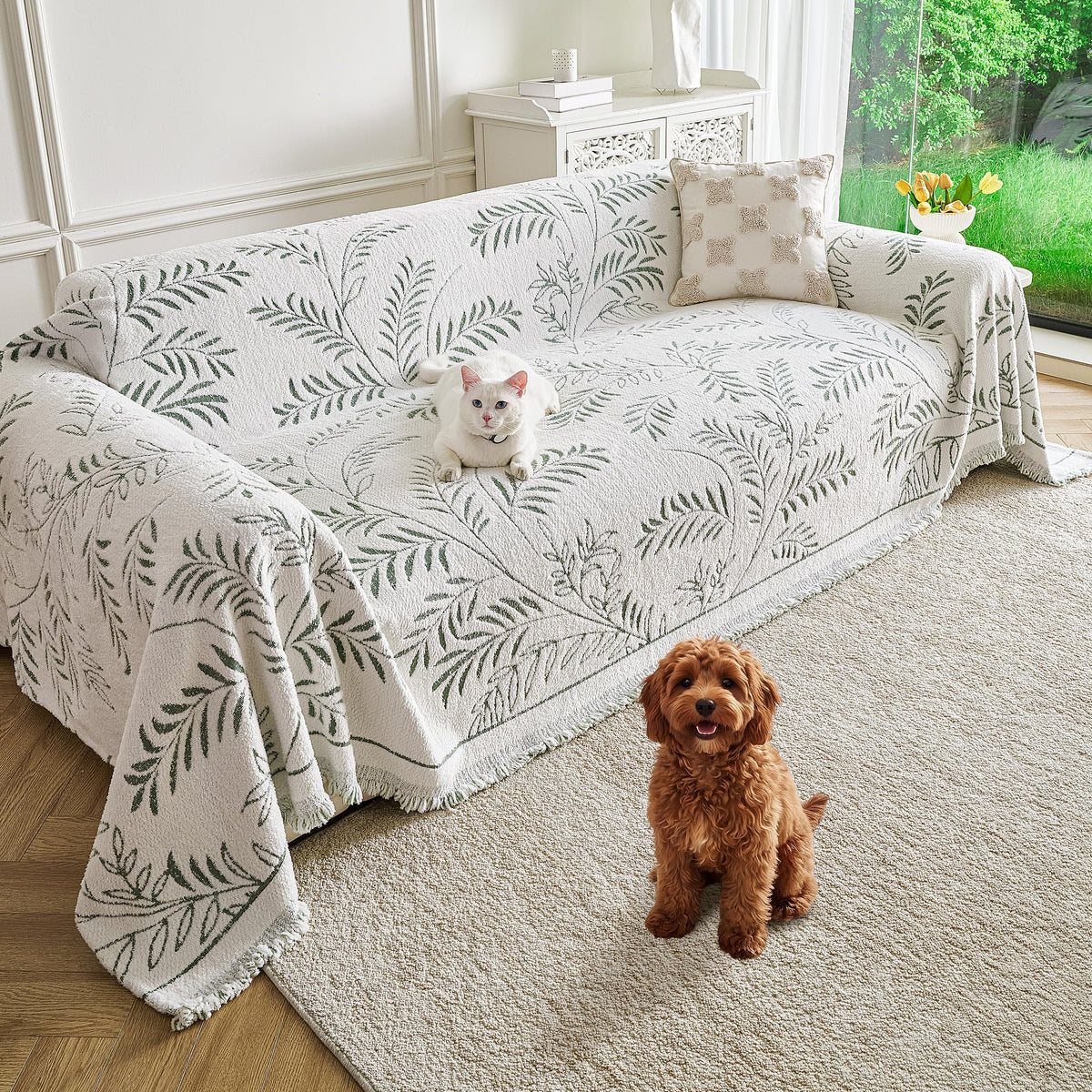 Couch Cover for Dogs Washable Sofa Cover, Sectional Couch Covers, Sofa Covers for 2 Cushion Couch, Non Slip Stripe Sofa Slipcovers Furniture Protector (Beige, 71x102)