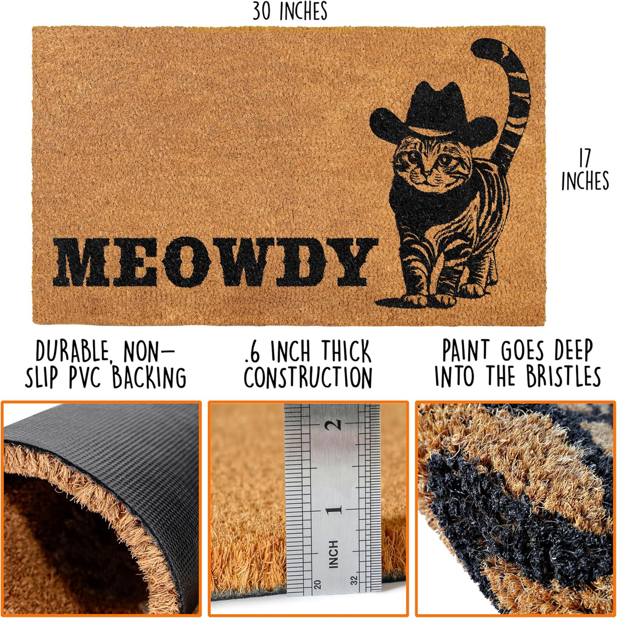 Meowdy Doormat 30x17 Inch, Black Cat Welcome Mat Coir, Cat-lover Gift Rug
