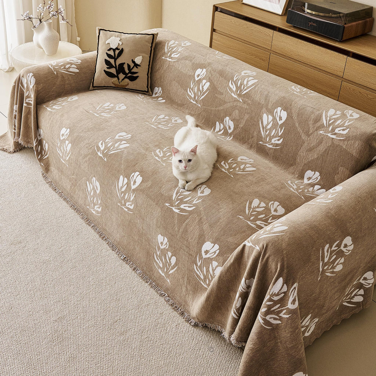 Couch Cover for Dogs Washable Sofa Cover, Sectional Couch Covers, Sofa Covers for 2 Cushion Couch, Non Slip Stripe Sofa Slipcovers Furniture Protector (Beige, 71x102)